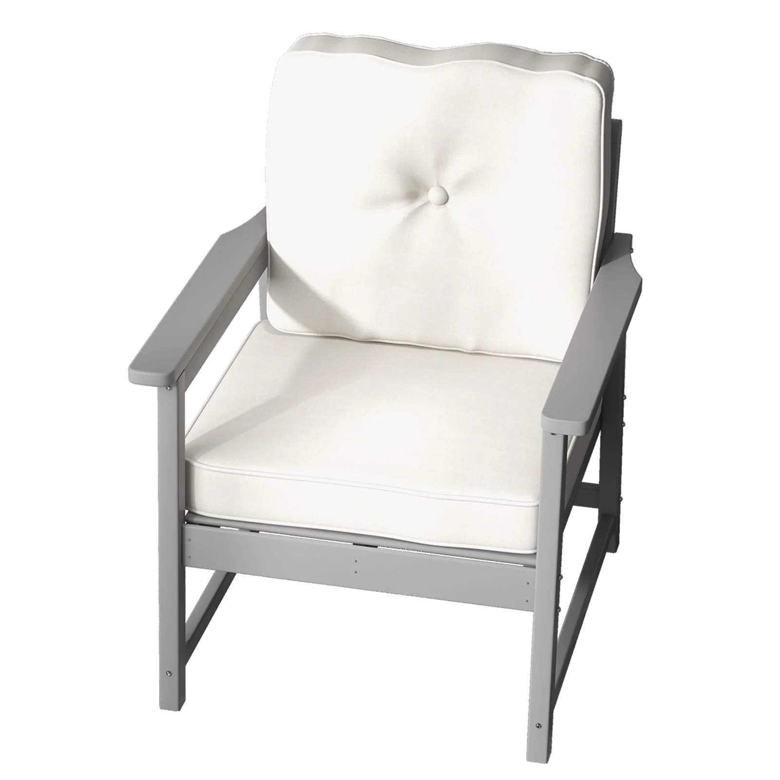 Homhougo—Patio Chairs-All-Weather HDPE Recycled Plastic Outdoor Club Chair with Thick Cushion & Stainless Steel Screws for Deck, Yard, Garden, Porch, Grey