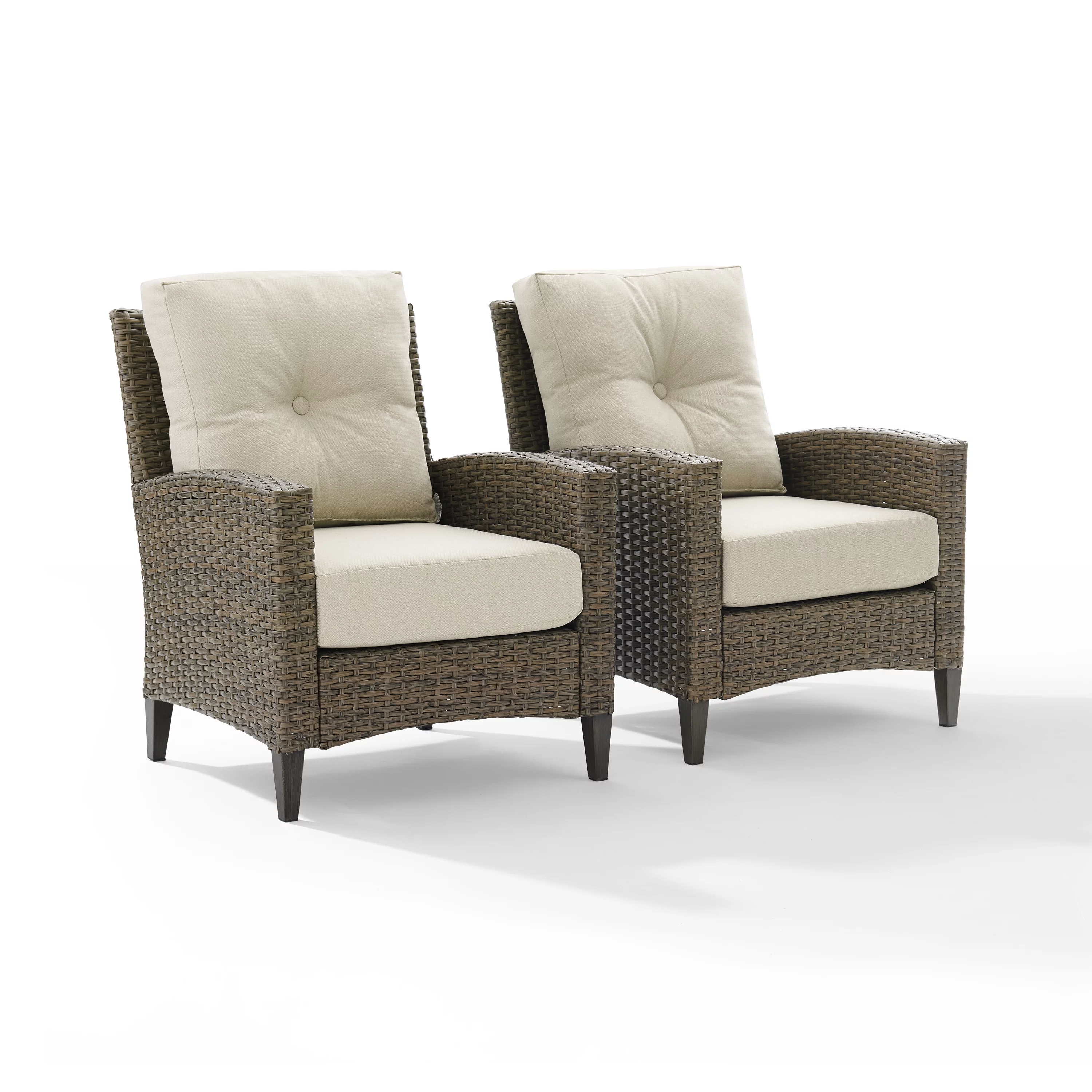 Crosley Rockport 2 Piece Outdoor Wicker High Back Arm Chair Set in Oatmeal