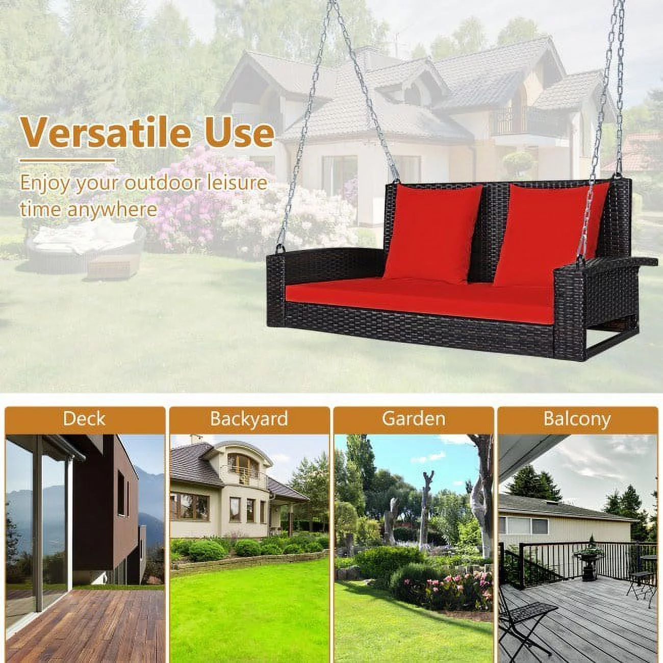 2-Person Rattan Porch Swing - 28.5 - Relax outdoors in style with our durable swing!