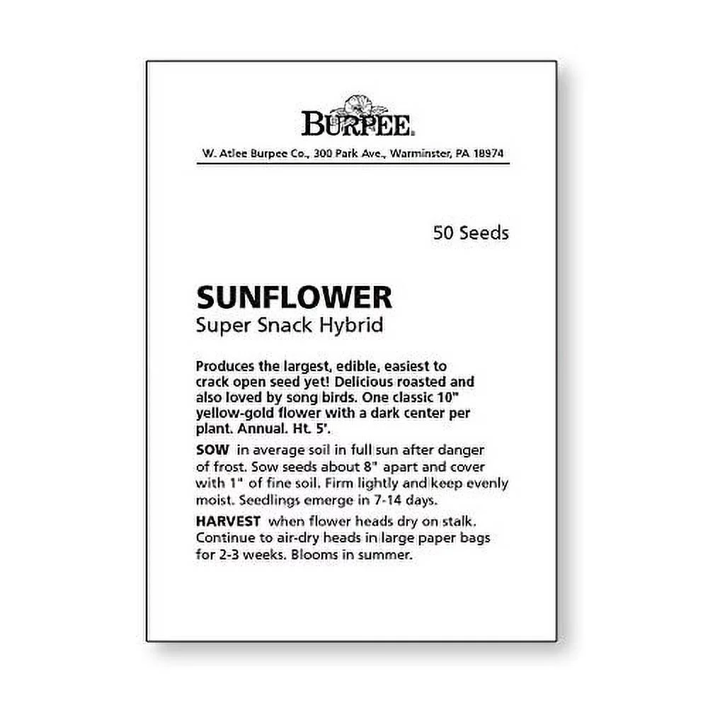 Burpee Super Snack Sunflower Seeds 50 seeds