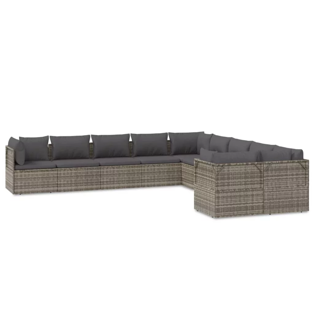 Dcenta 10 Piece Patio Set with Cushions Gray Poly Rattan