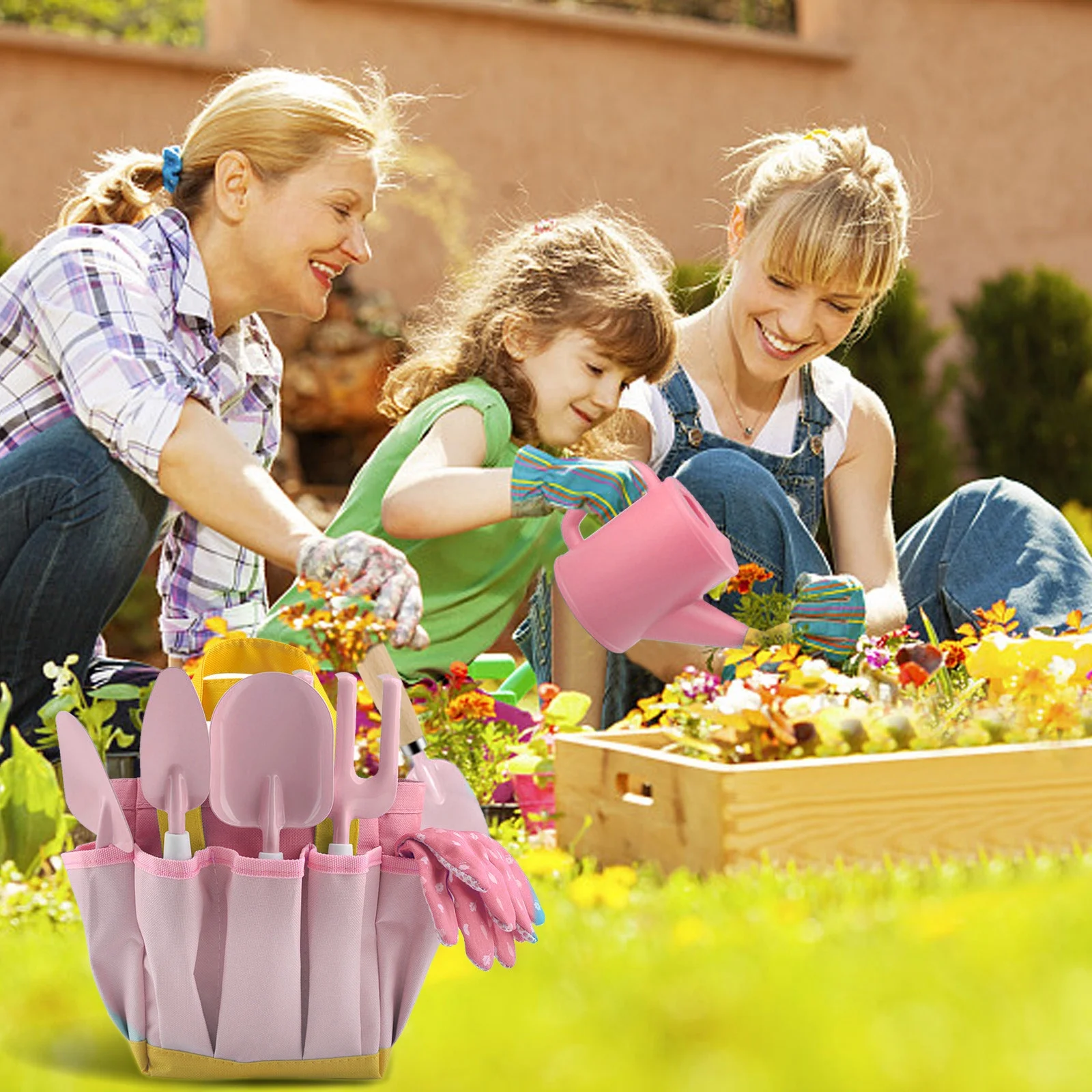 Children's Garden Planting Tools Set Kids Gardening Tools Set-9 PCS Garden Tool Set For Kids-Outdoor Playset- Kids Yard Tools-Garden Toys For Toddlers Age 3-8-Gift For Boys Girls