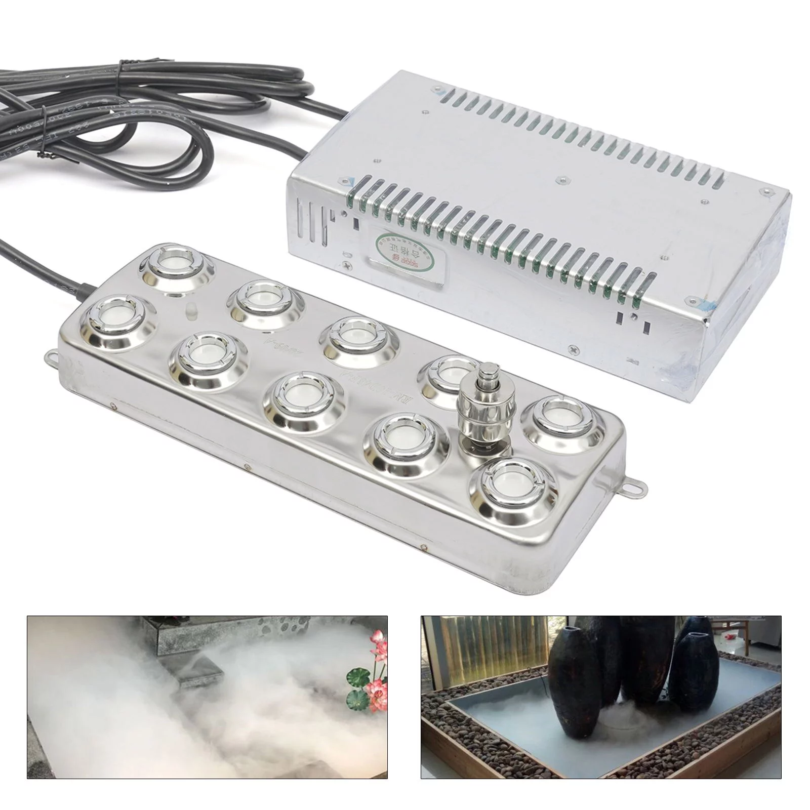 Wuzstar Waterproof Ultrasonic Mist Maker 10 Head Air-Cooled Fogger Water Fountain Pond Atomizer 360W