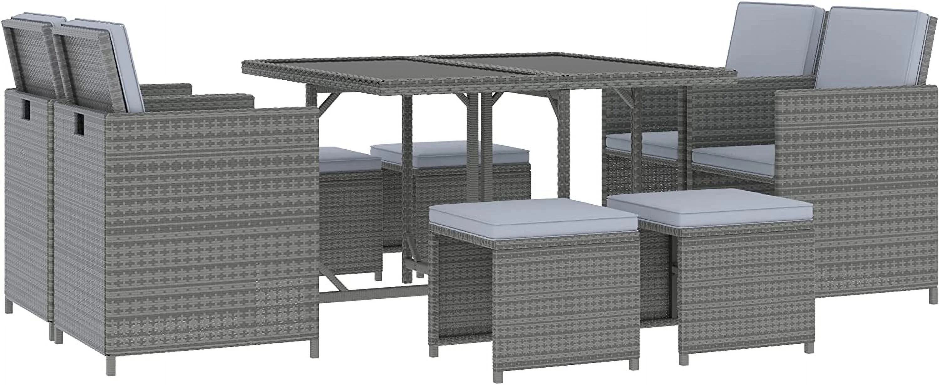 9 Piece Patio Wicker Dining Sets  Space Saving Outdoor Sectional Conversation Set  with Dining Table  Ottoman and Chair & Cushioned for Lawn Garden Backyard  Black