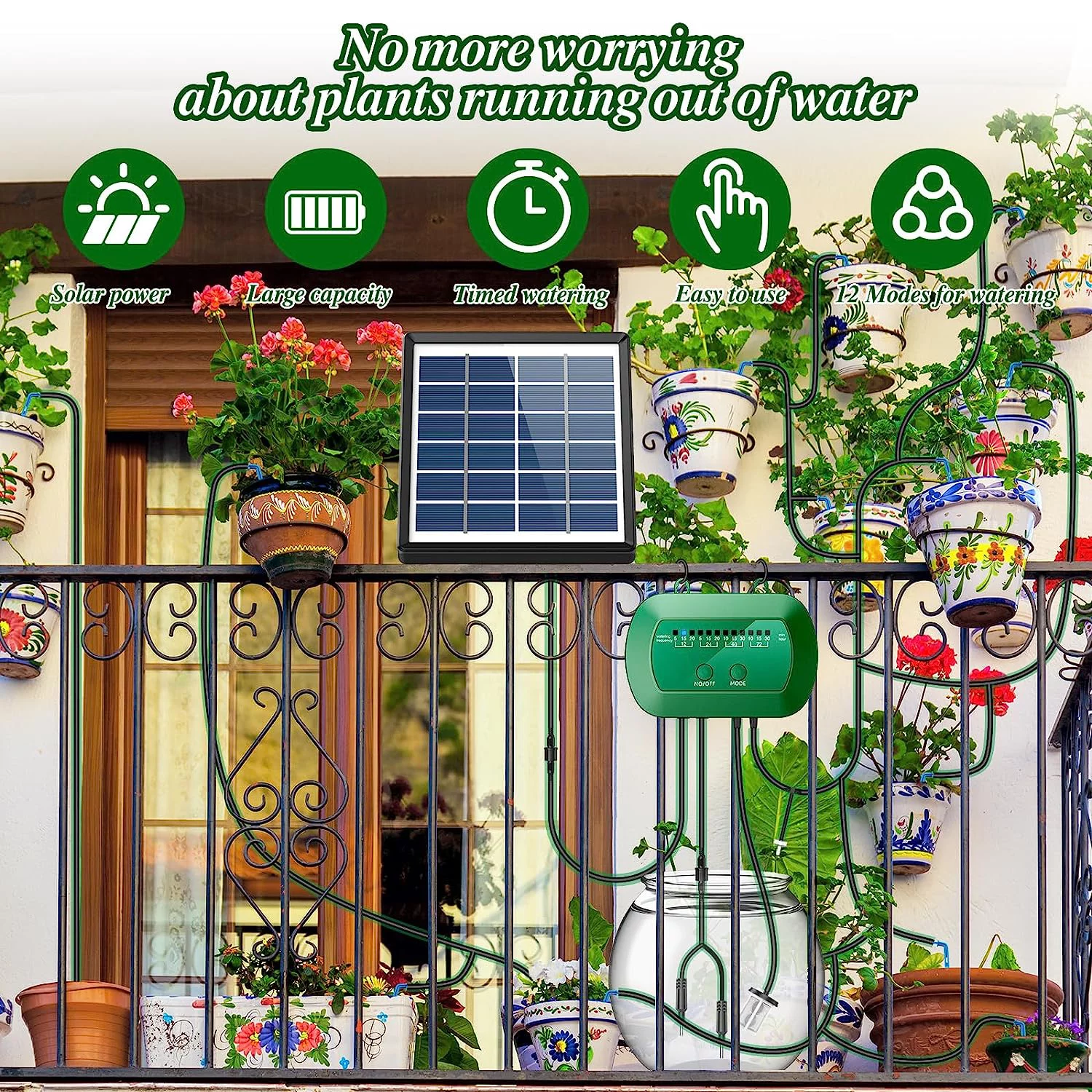 Solar Irrigation System for Garden Watering System, 2024 Latest Drip Irrigation Kit for Potted Plants, Supported Automatic Watering System for The Balcony, The Plant Bed and The Green House