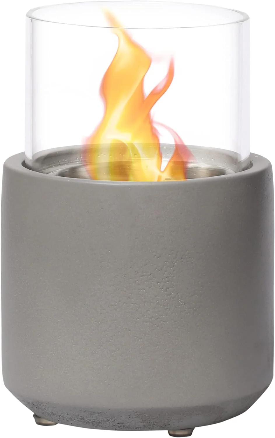 Tabletop Fireplace, Mini Concrete Ethanol Fire Bowl with Lid, Burns up with Liquid Alcohol and Solid Tablet Alcohol, Dark Grey