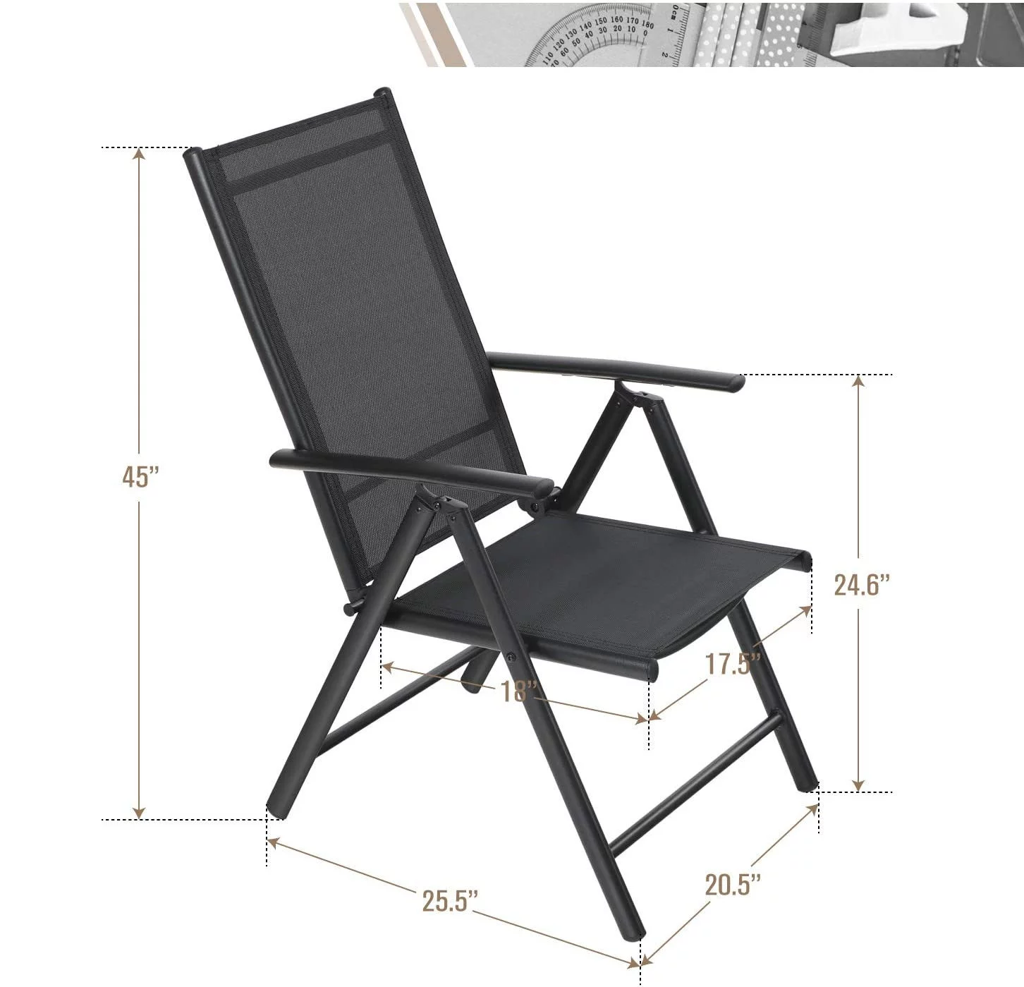 Sophia&William Patio Steel Sling Folding Dining Chairs Set of 4 - Black