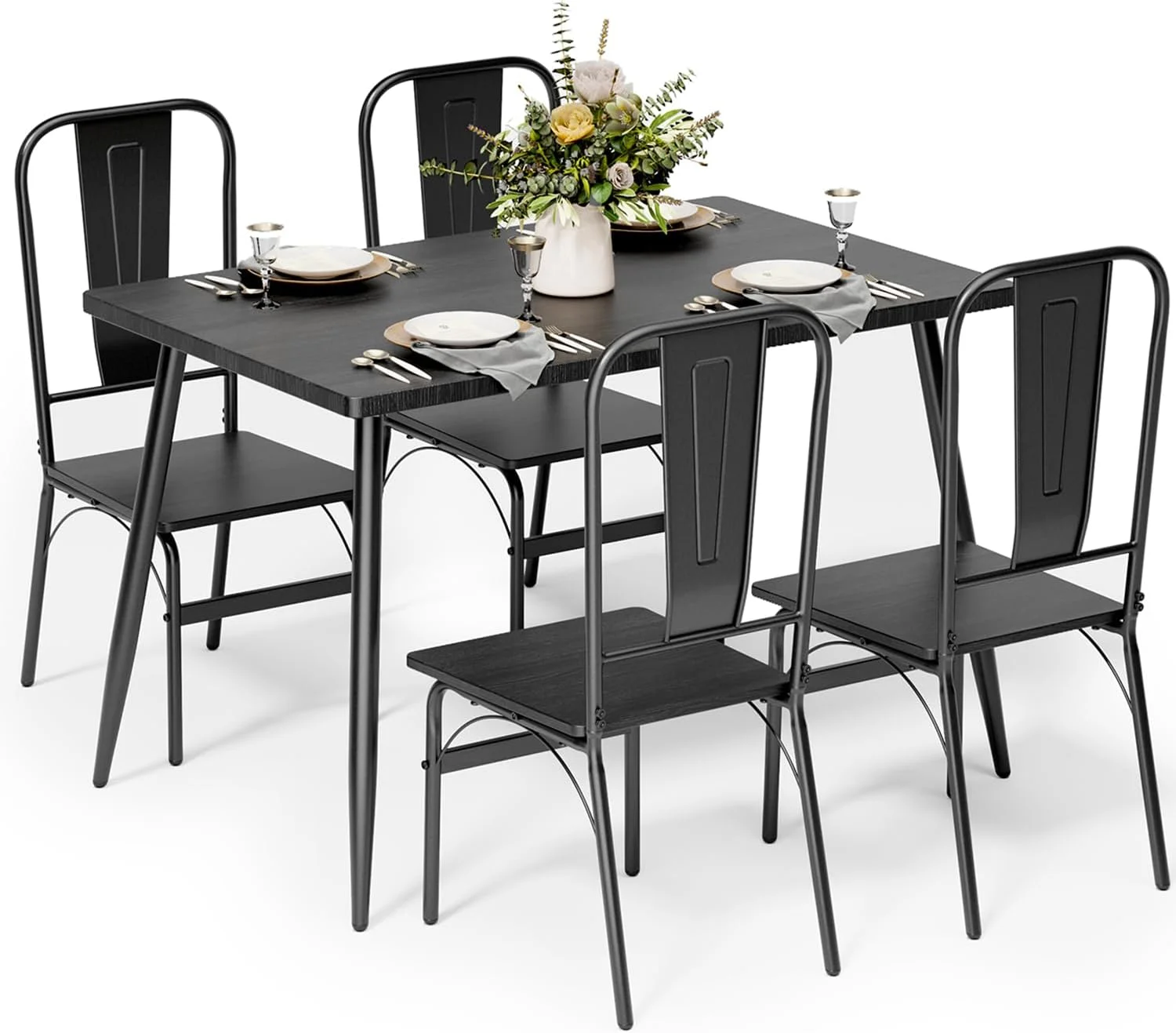 Dining Table Set for 4 with One Table and Four Chairs, Small Space Dinette for Kitchen, Dining Room, Bistro, Modern Kitchen Table Set for Small Space, Apartment
