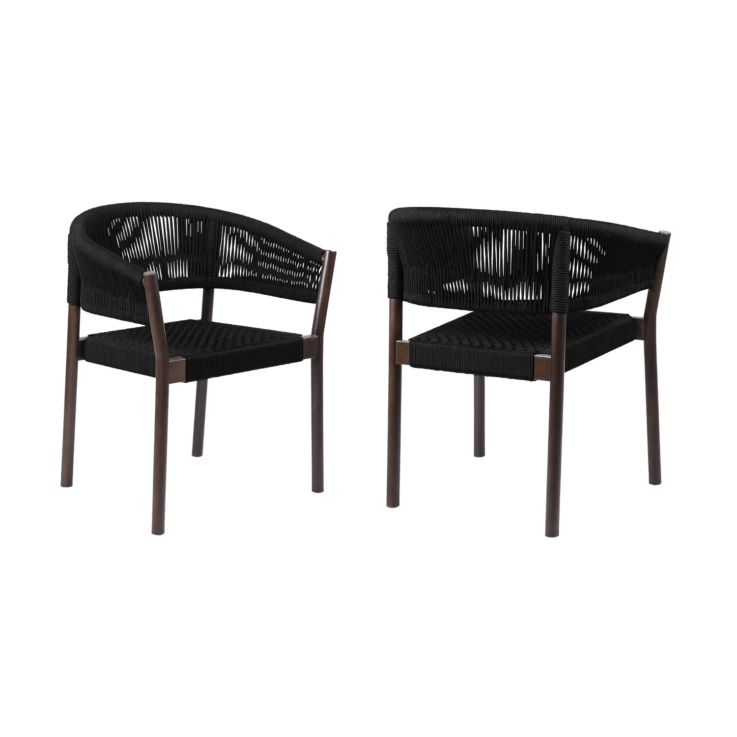 HomeStock Urban Upmarket Indoor Outdoor Dining Chair In Dark Eucalyptus Wood With Black Rope - Set Of 2