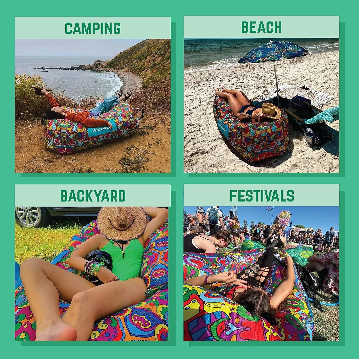Chillbo Shwaggins Inflatable Couch \u2013 Cool Inflatable Lounger Easy Setup is Perfect for Beach Gear  Camping Fun and Festival Accessories.