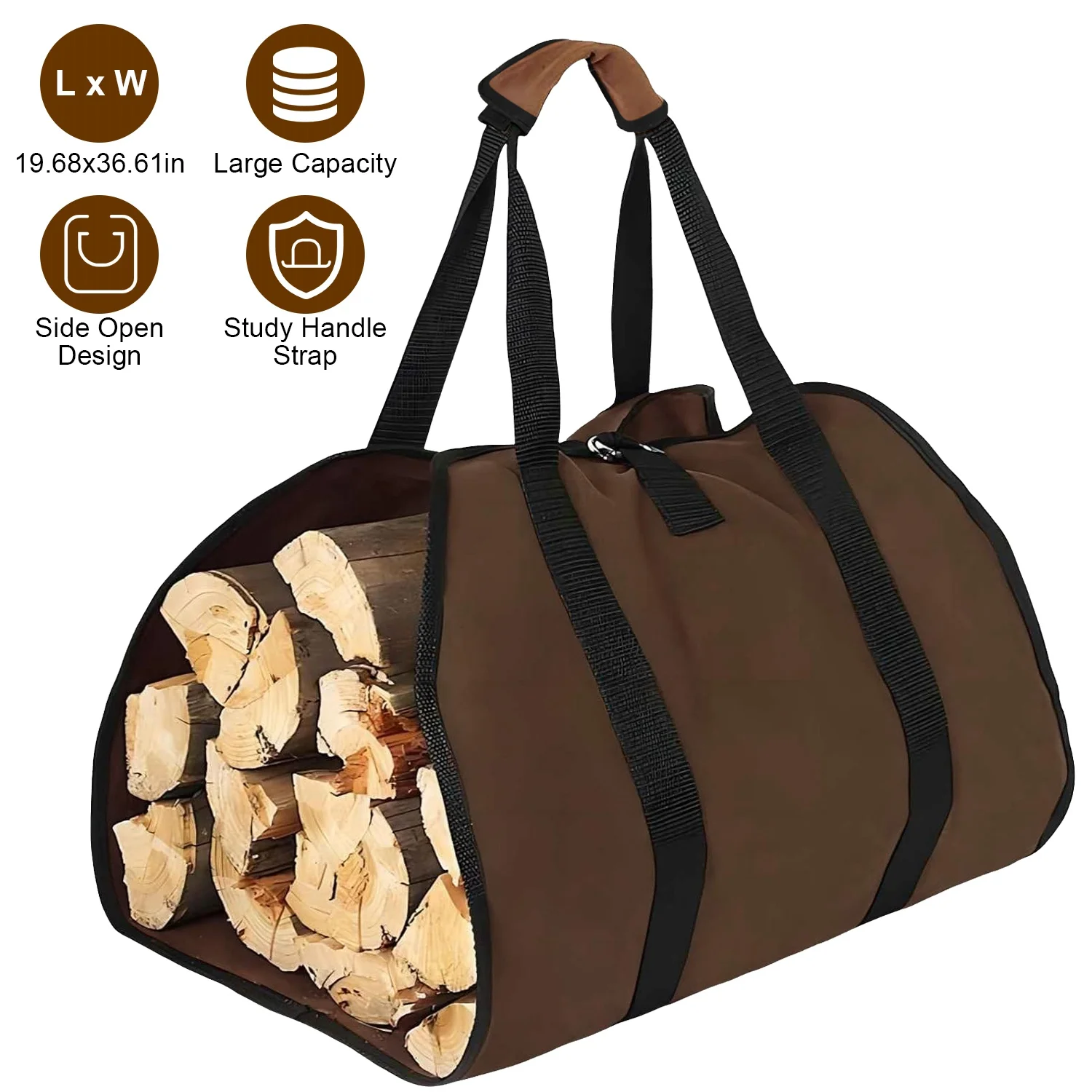 iMounTEK Firewood Carrier Bag Wear-Resistant Log Holder with Handle 19.68x36.61in Wood Storage Carrying Bag for Indoor Fireplace Outdoor Camping, Brown