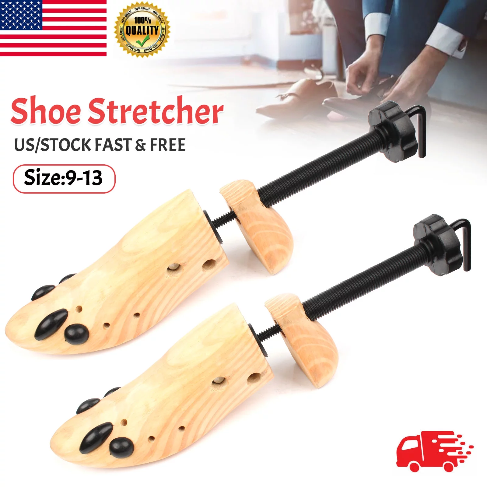 LineYDI Shoe Stretcher Wooden Adjustable Expander for Men Women Boot Size US 9-13,One Pair