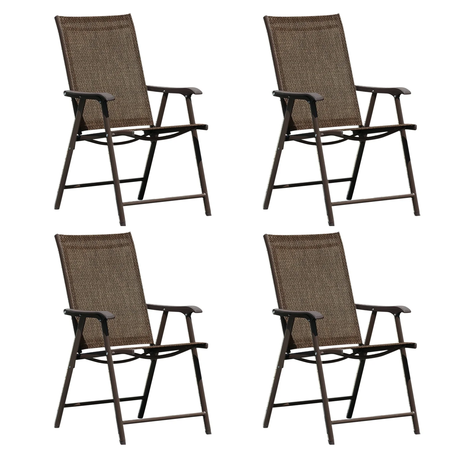 Aoodor Folding Patio Chairs for Indoor and Outdoor 4 Sets-Brown