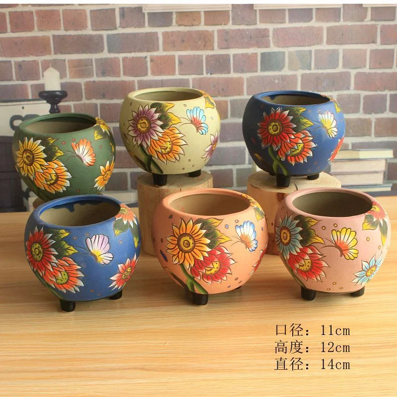 Hand-painted Ceramic Succulent Planter - Desktop Pot for Succulent Plants