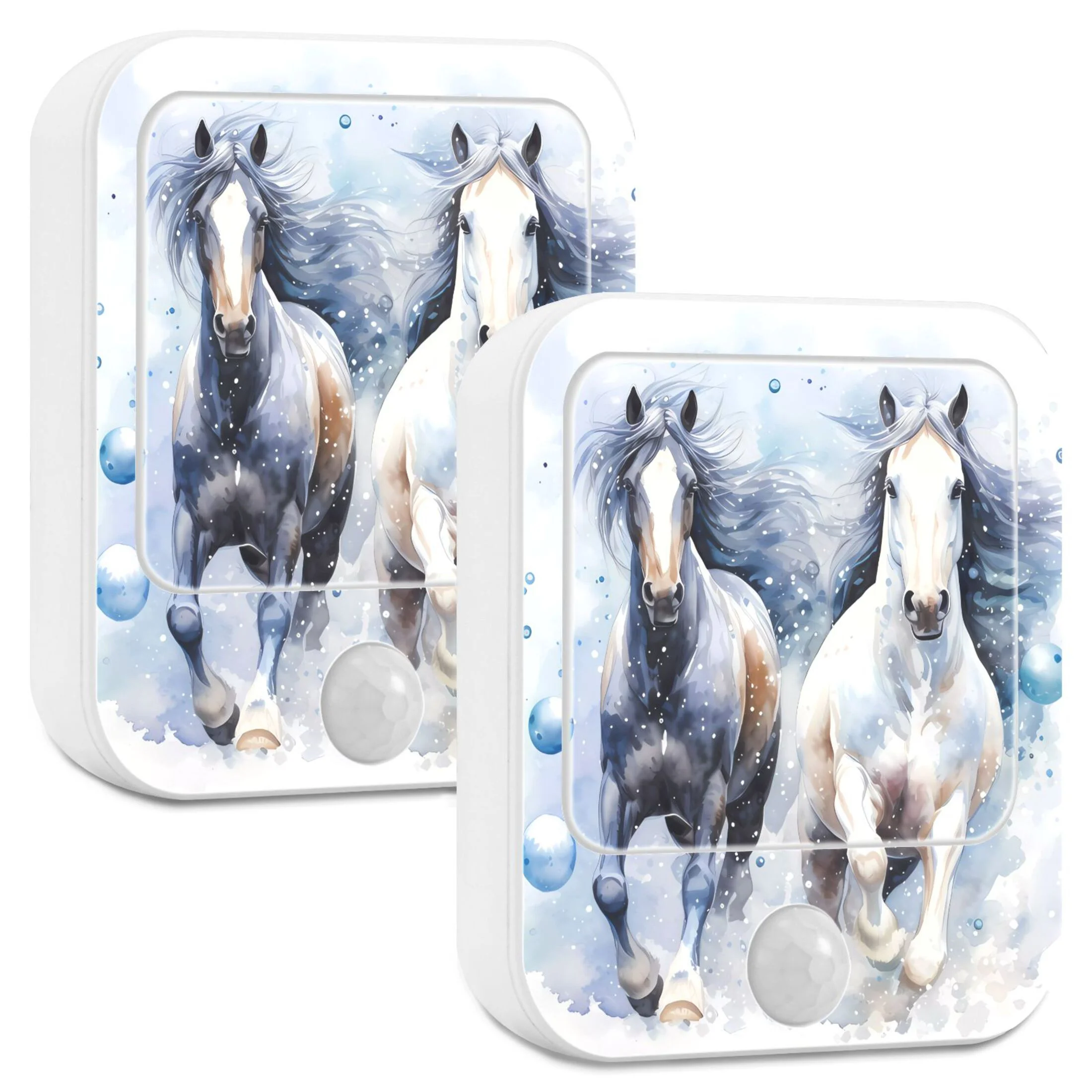 Horses Bubbles Night Lights Plug into Wall LED with Auto Light Sensor Warm Light for Kids Hallway Bedroom Living Room Kitchen Bathroom Set of 2