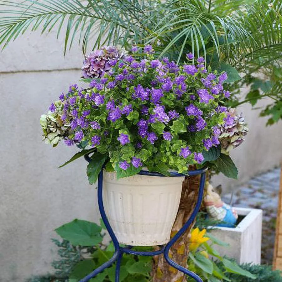 8 Bundles UV Resistant Outdoor Artificial Flowers Bulk Faux Plastic Plants Outside Indoor Fake Hanging Greenery Shrubs Arrangement for Backyard Window Box Porch Home Patio Decoration (Purple)