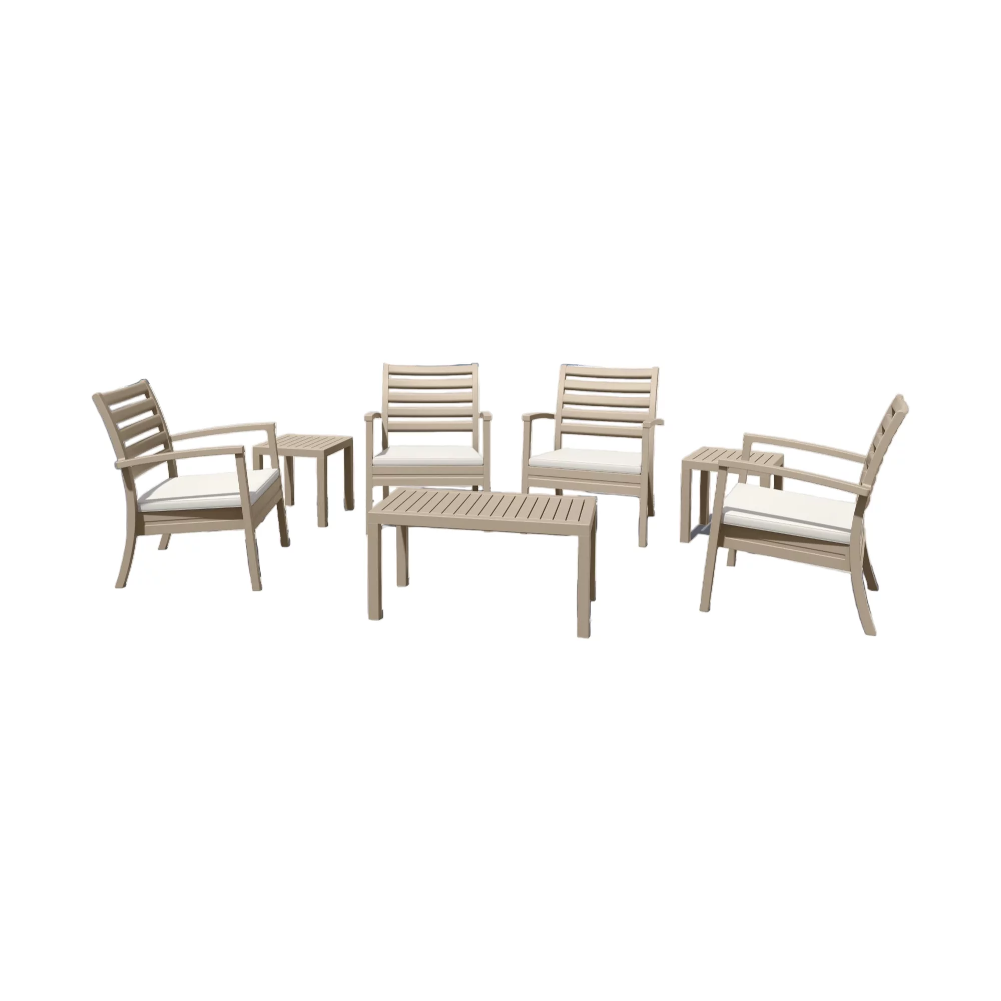 Luxury Commercial Living 7-Piece Taupe Gray and Cream White Outdoor Patio Seating Set with Cushions