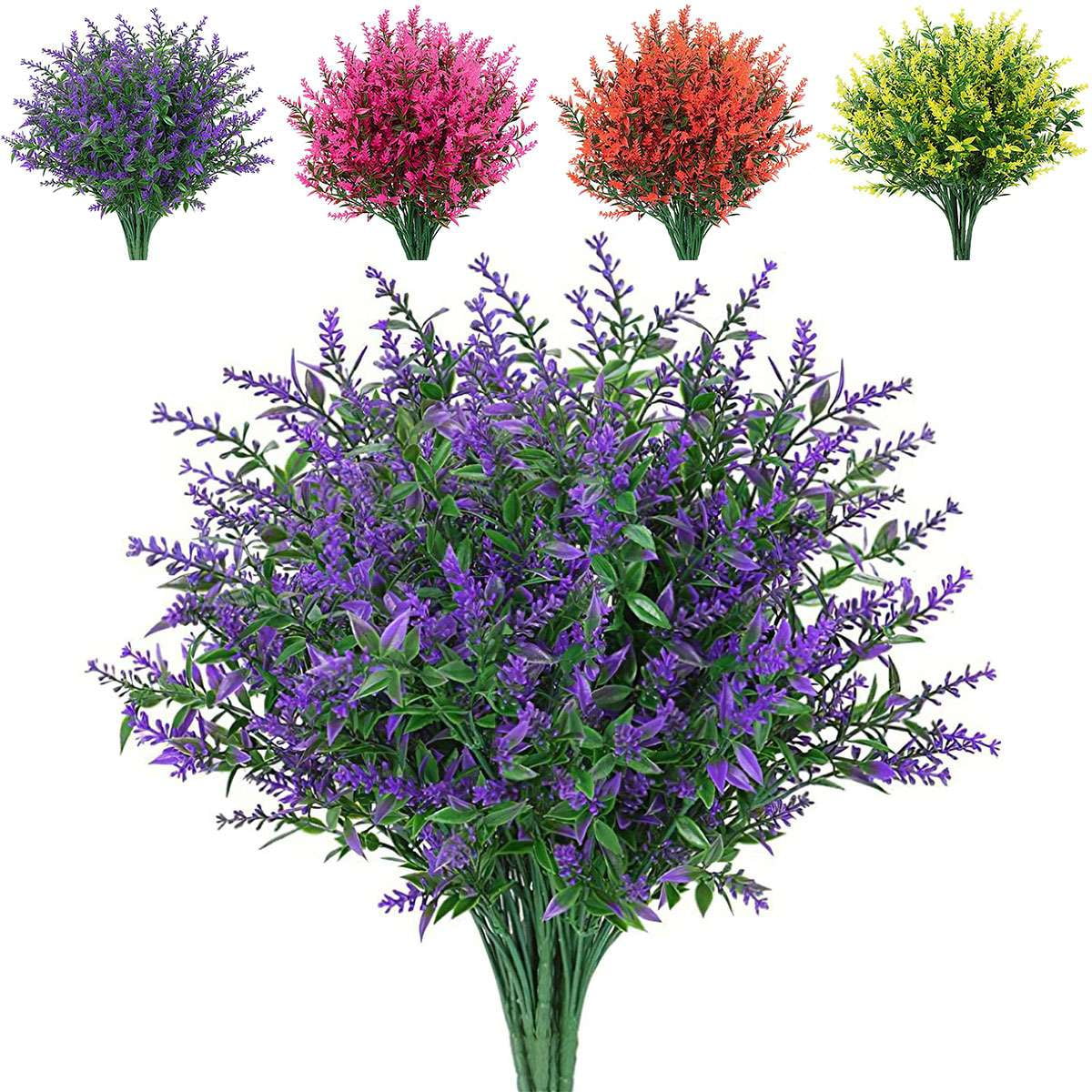 BadPiggies 8 Bundles Artificial Flowers Plastic Lavender UV Resistant No Fade Hanging Plants for Garden Porch Window Indoor Outdoor (Purple)