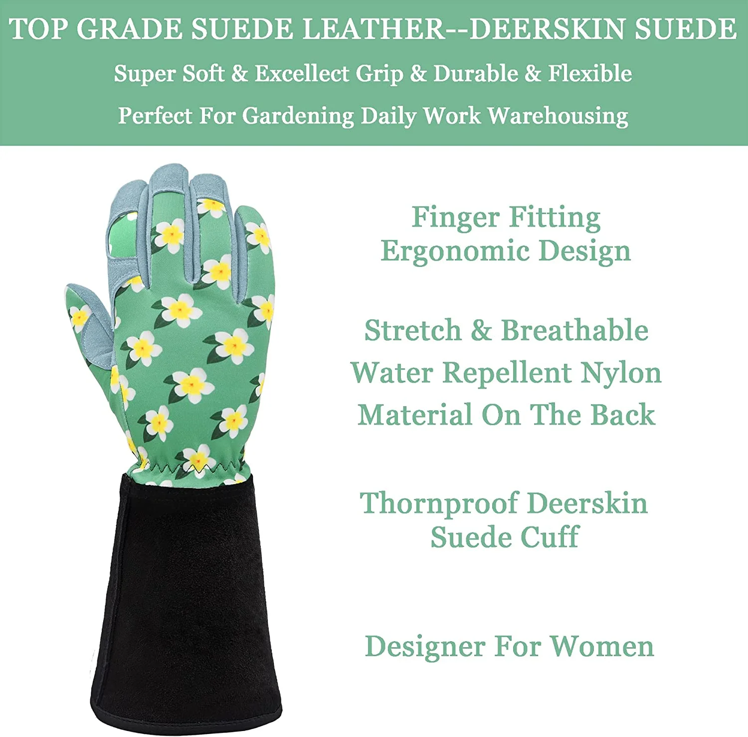 Women's Thorn Proof Deerskin Suede Leather Gardening Gloves (SD6611LL)