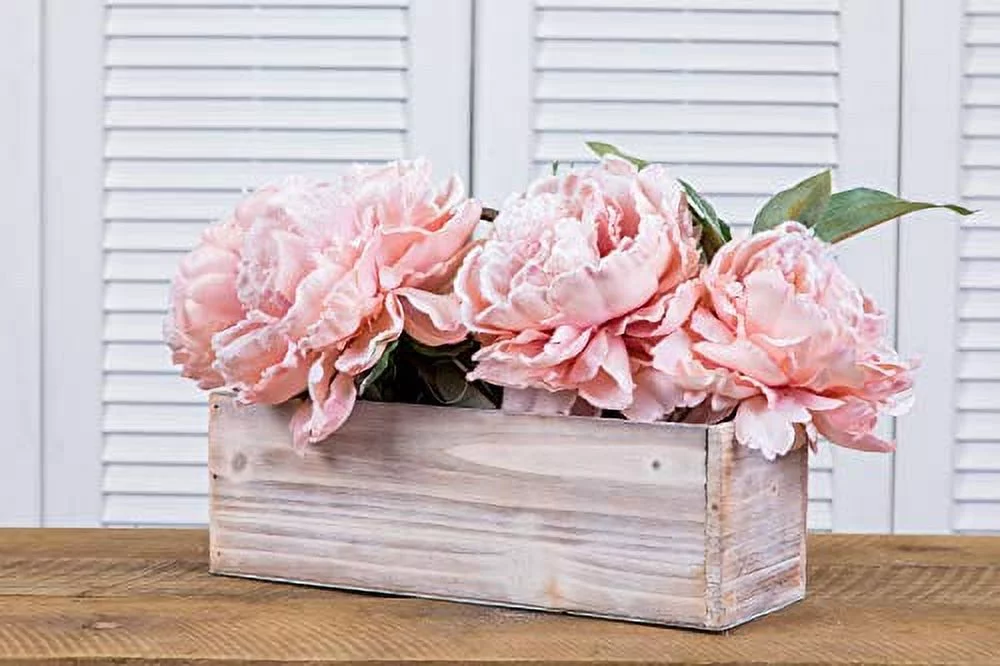 Wood Planter Box Set, Rustic Whitewash, Plastic Liner, 12x4 Inch (Set of 4)