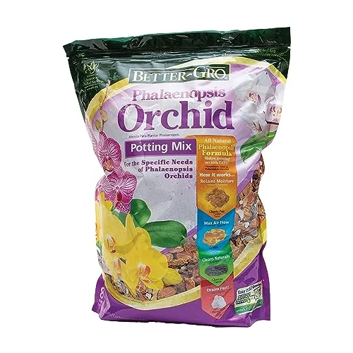 Better-Gro Phalaenopsis Mix - Premium Grade Phalaenopsis Potting Mix for Potting, Repotting, Enhanced Drainage, Air Flow & Root Ventilation, Ideal for Phalaenopsis Orchids - 8 Dry Quarts