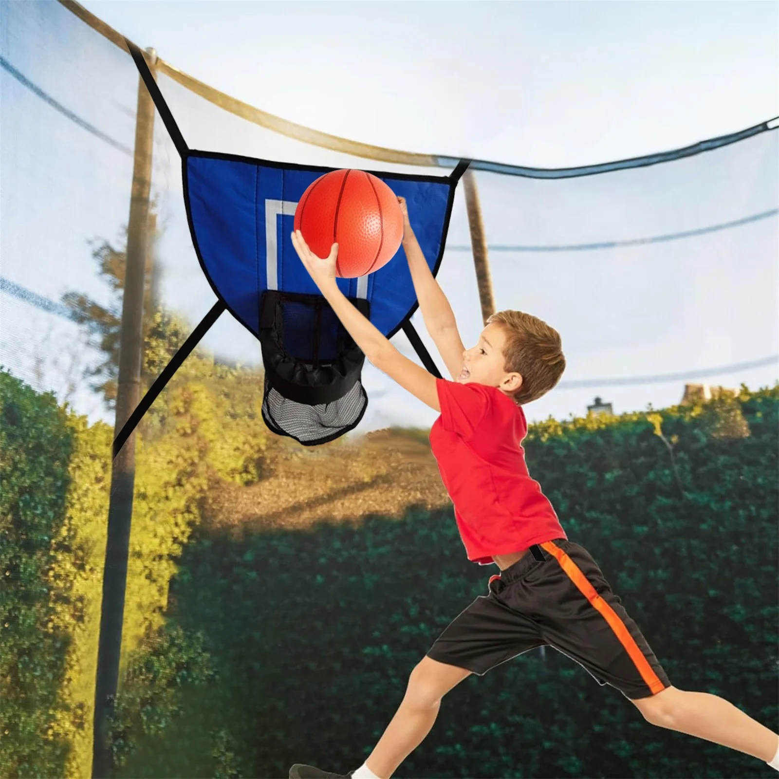 iju7gthy 4Th of July Indoor Trampoline Basketball Hoop Goal Kit Trampoline Basketball Attachment with Enclosure 1 for Kids Adults Indoor Outdoor Play Game Easy to Install