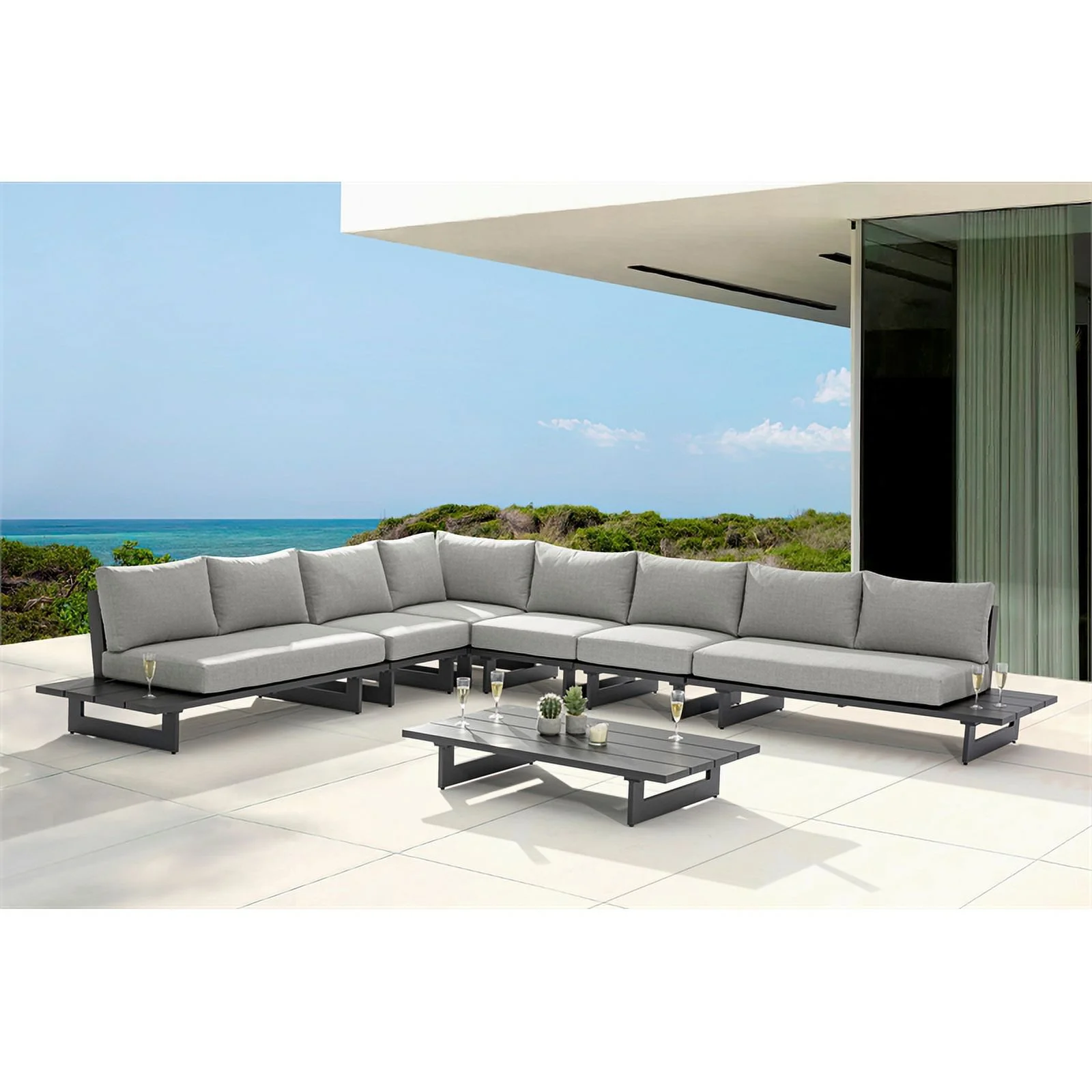 Meridian Furniture Maldives Grey Water Resisting Outdoor Modular Sectional