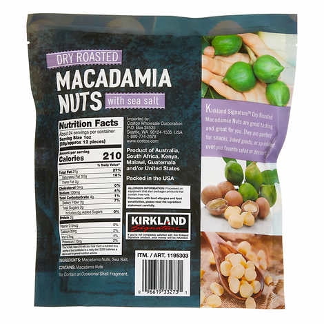 Kirkland Signature Dry Roasted Macadamia Nuts, Salted, 1.5 lbs