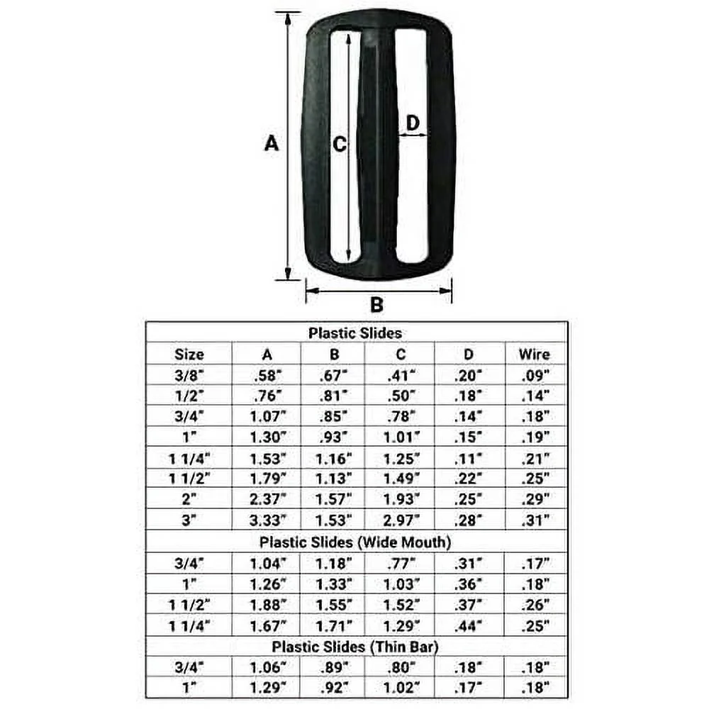 Inch Black Plastic Tri-Glide Slide - 10 Pieces - From