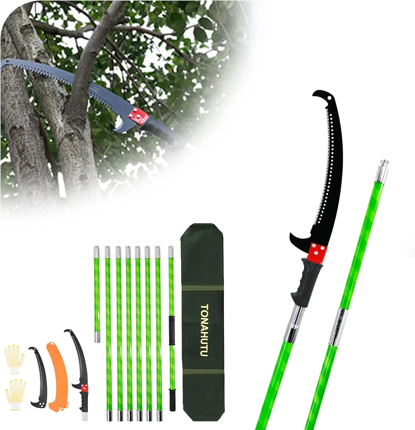 OUWI 26 Foot Tree Pole Pruner Manual Branches Trimmer Extension Cut Tree Branch Garden Tools Loppers Hand Pole Saws (No Scissors Include)