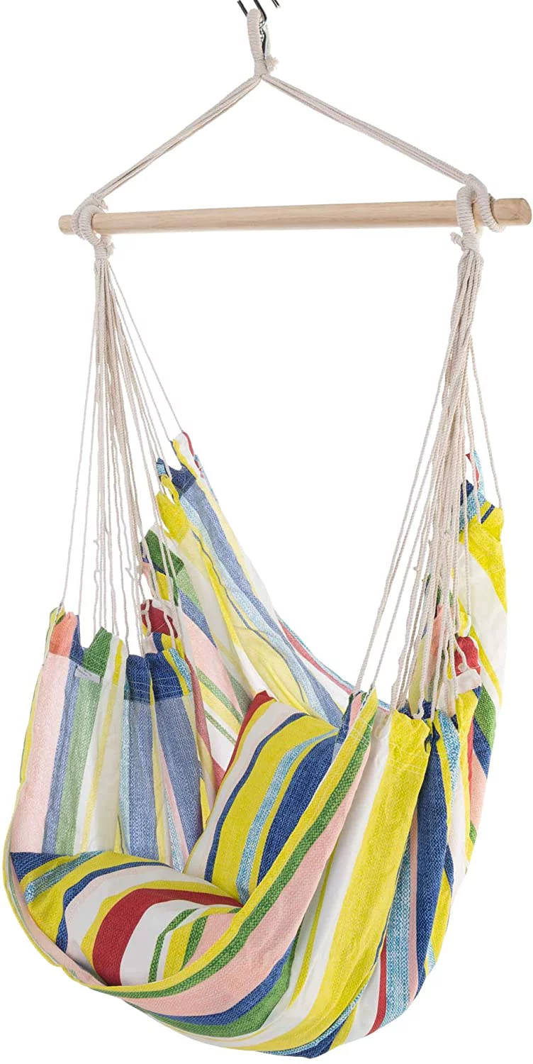 Castaway Living Deluxe Yellow Multicolor Stripe Pillowtop Hammock Chair with Quick Dry Fabric, Designed in The USA, Constructed for Durability & Comfort, Perfect for Any Space