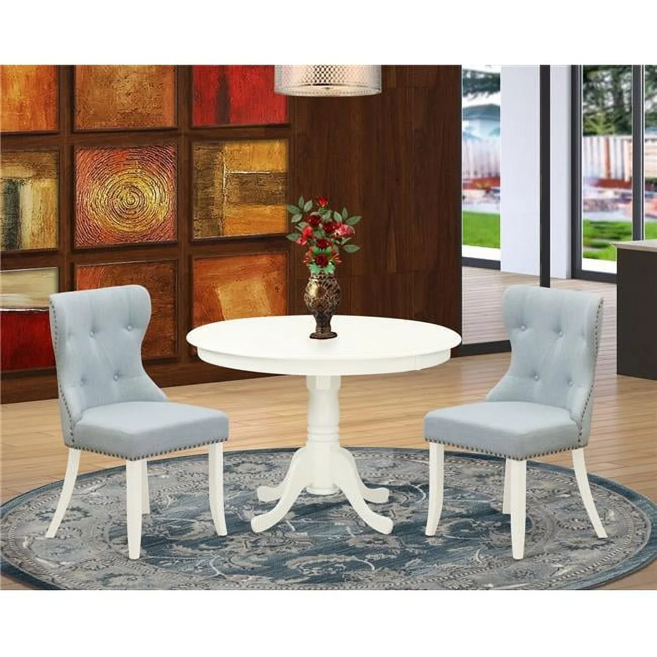Hartland Modern Dining Table Set - Linen White & Baby Blue, Set of 2