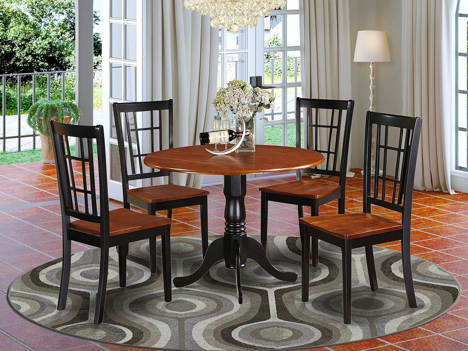 5 Piece Modern Set Includes A Round Wooden Table With Dropleaf And 4 Dining Chairs, 42X42 Inch