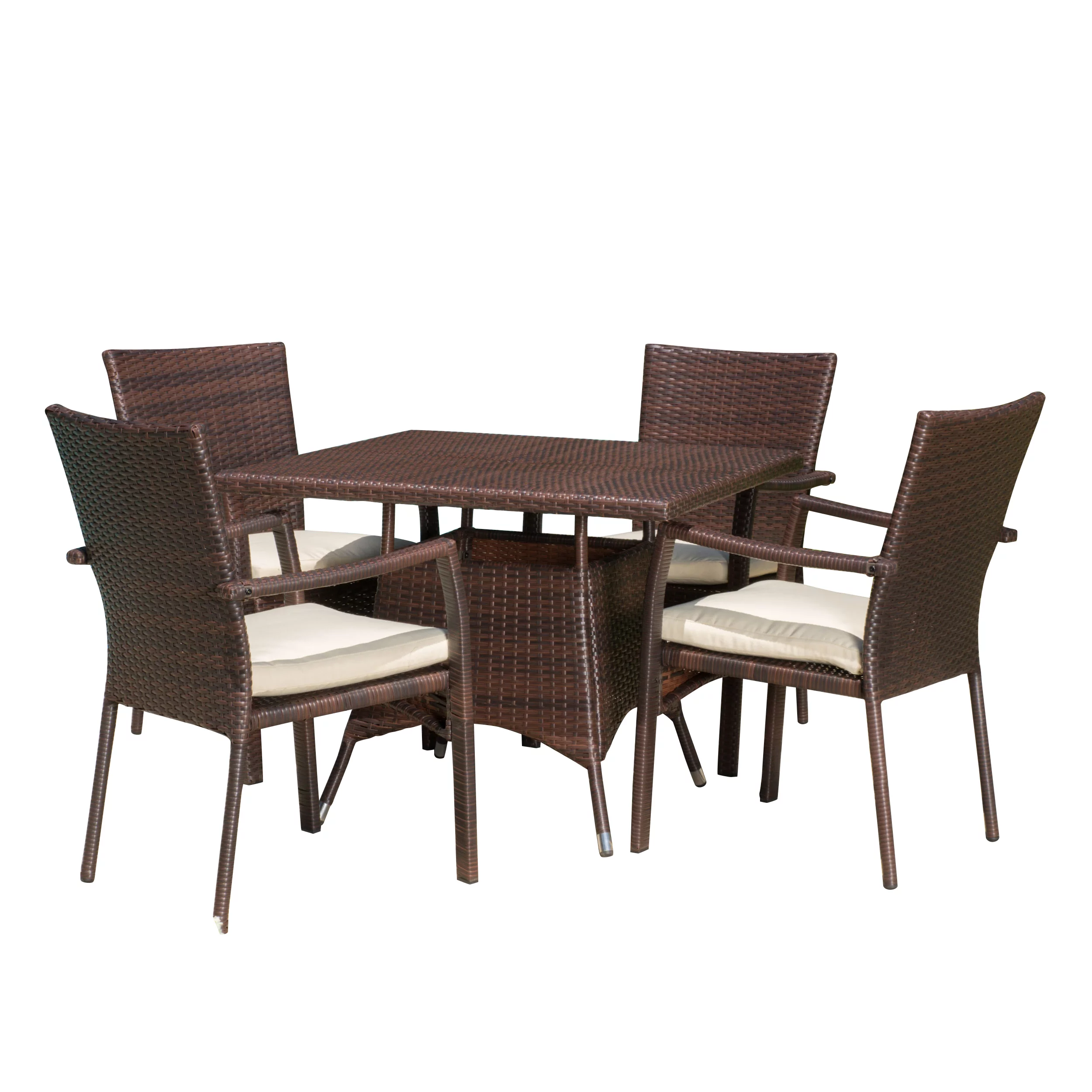 Carl 5 Piece Outdoor Square Wicker Dining Set, Multibrown