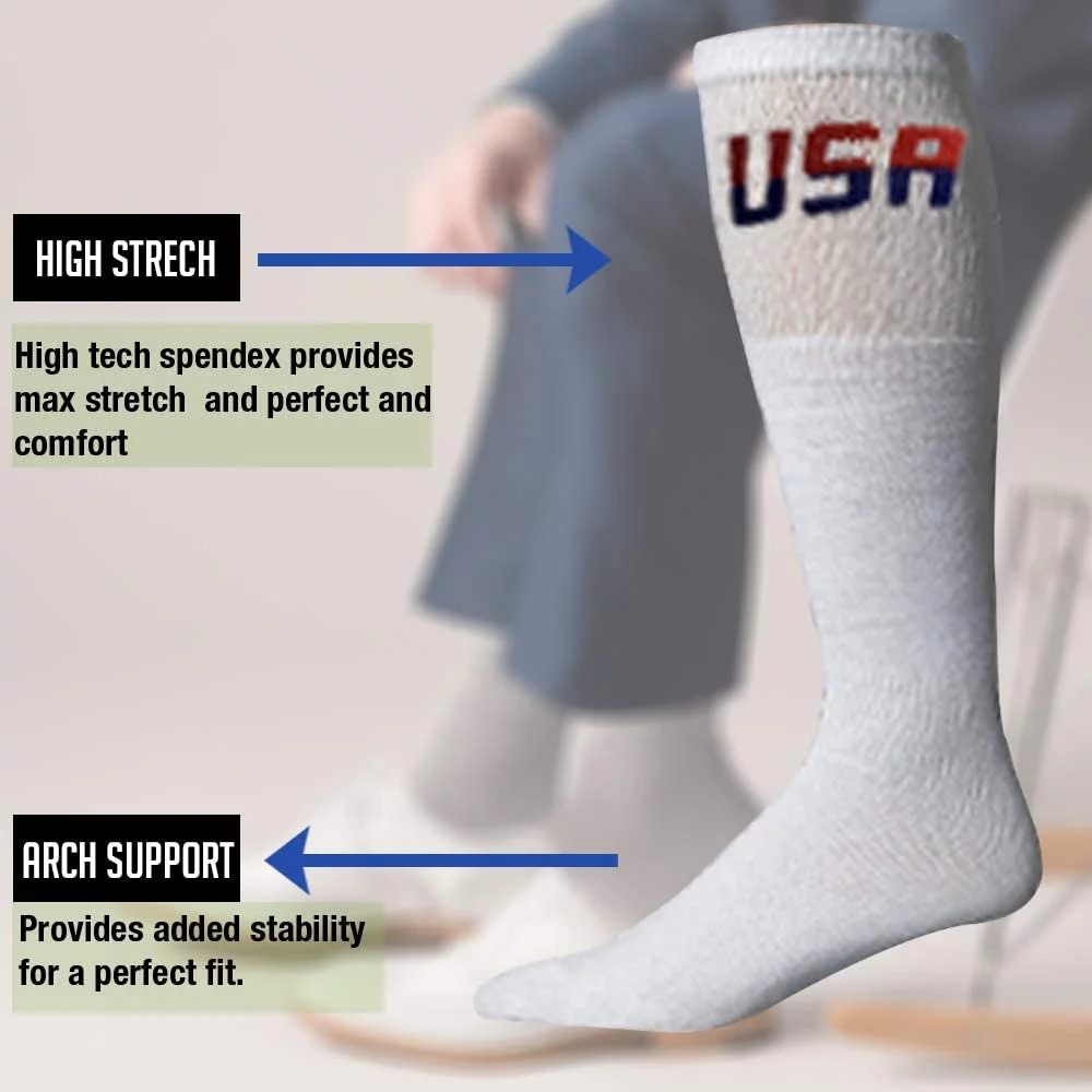 SOCKS'NBULK 32 Inch Wholesale Men's Long Tube Socks, Cotton Big And Tall Tube Socks Size 13-16 (USA White, 12)