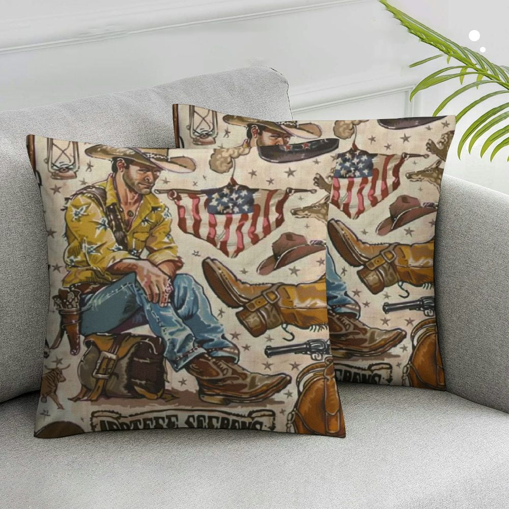 Nawypu Throw Pillow Cover Western Wild West Collection Cowboy Stuff Texas Rodeo Hat Longhorn Decorative Throw Pillow Cushion Case for Home Couch Living Room Bed Sofa Car Pillowcase,Set of 2