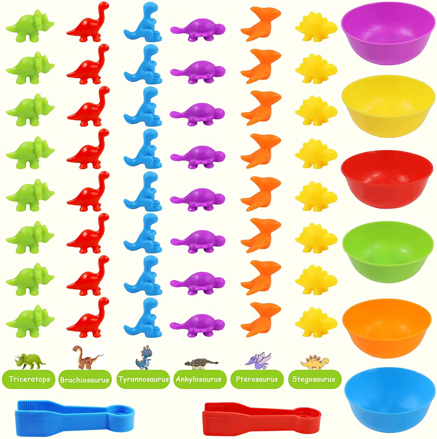 Counting Dinosaurs Toys Matching Game for Kids with Sorting Bowls Sensory Toys Color Classification Game Set Early Learning Toddler Preschool Montessori Educational Toys for 3 4 5 Years Old
