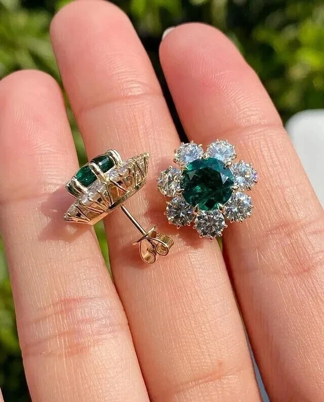 Ahansh Jewels 925 Sterling Silver Green Emerald Stud Earring For Women's