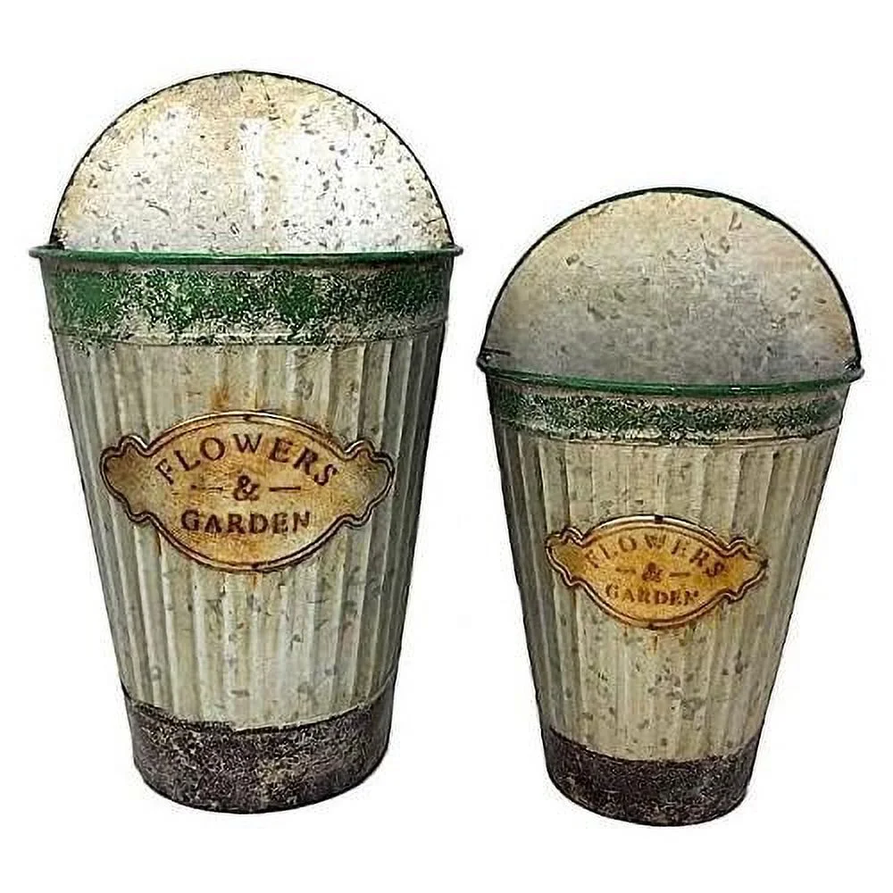 Wall Planter Hanging Galvanized Metal Half Bucket Container Organizer For Flowers Succulent Air Decorative Plants Tools Indoor Or Outdoor Set Of 2 (16