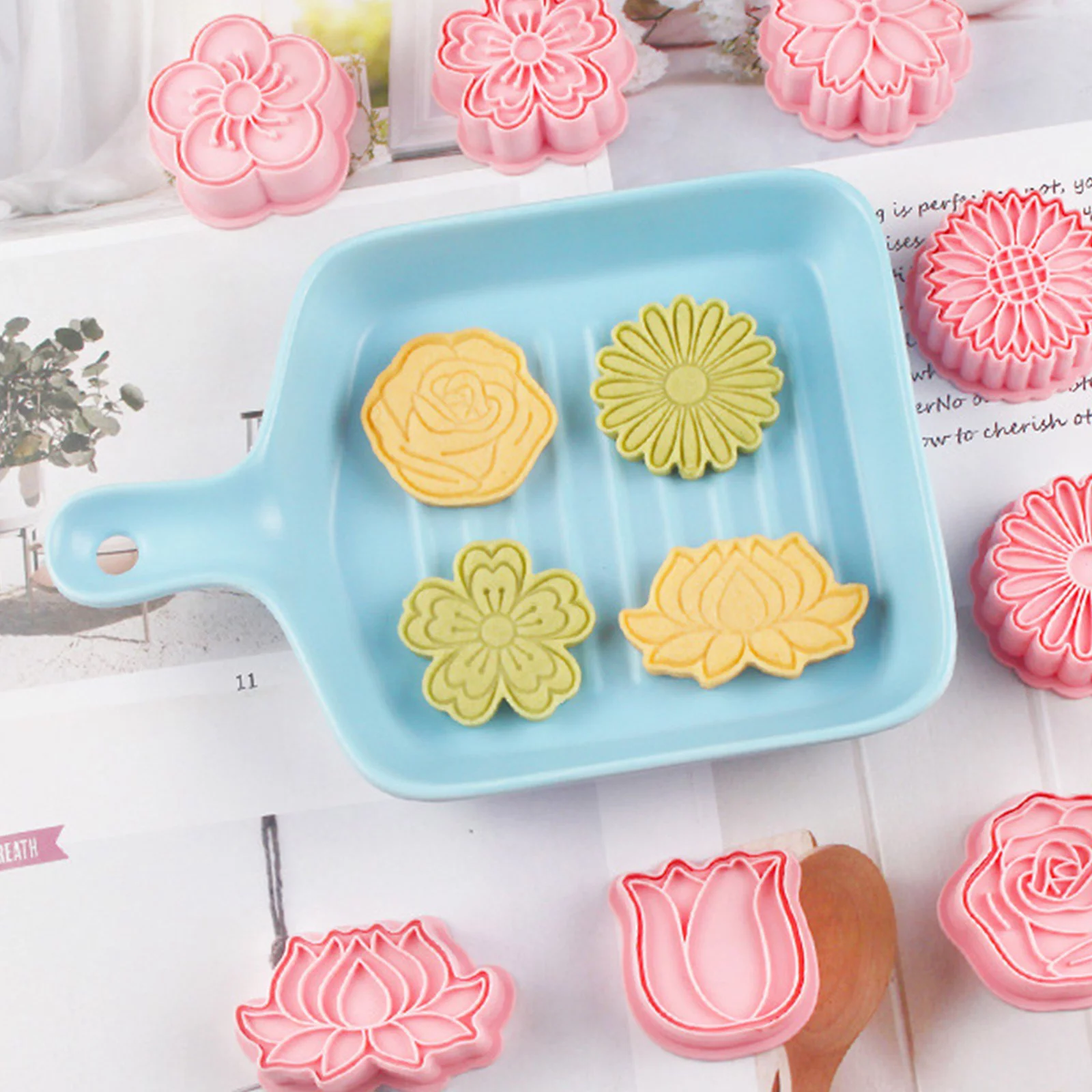 NLLSHGJ Flower Biscuits Mould Chrysanthemum Cherry Plums Cartoon Cake Baking Sugar 3d Three Dimensionals Cookie Seal Die