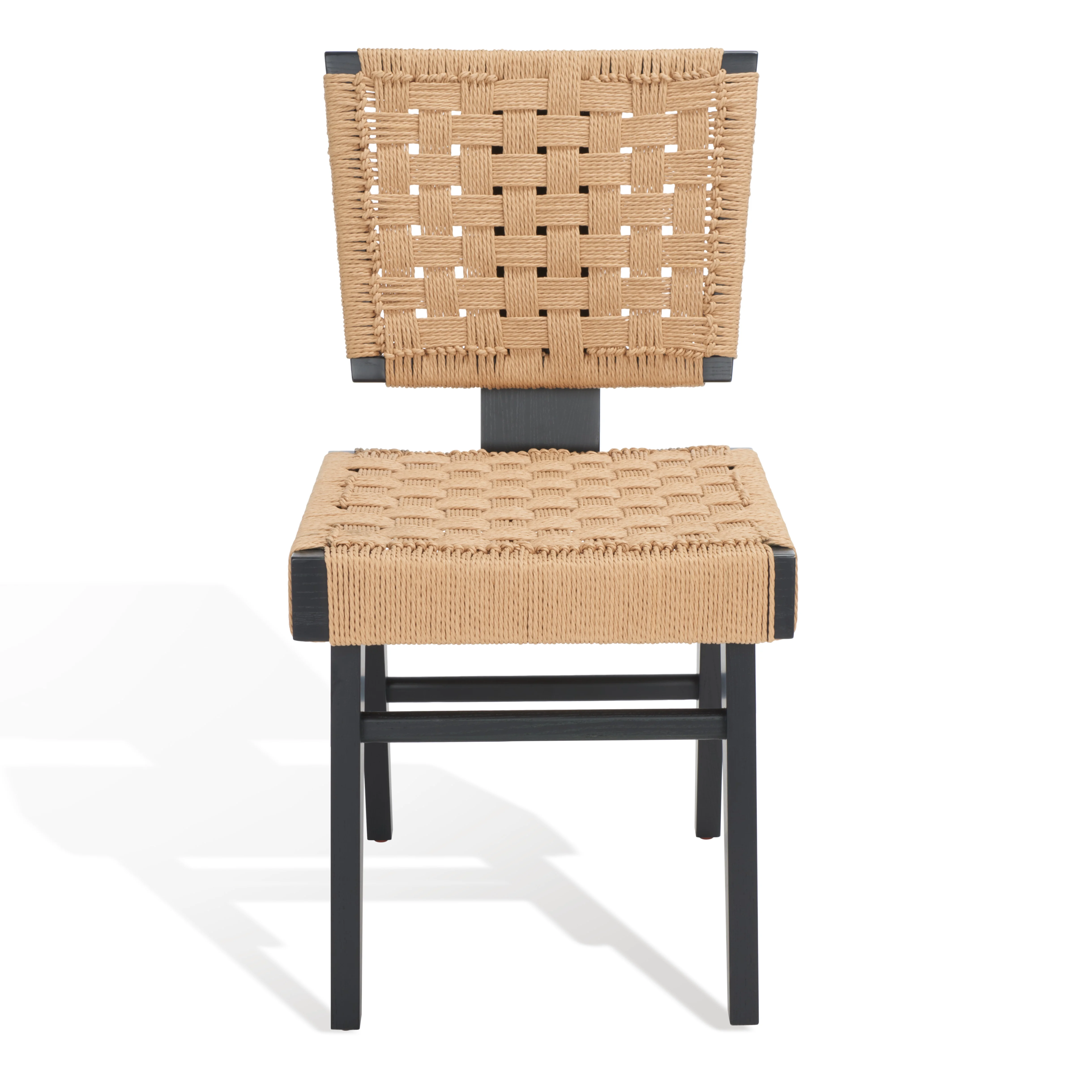 SAFAVIEH Couture Susanne Natural Woven Paper Solid Dining Side Chair, Black/Natural (Set of 2)