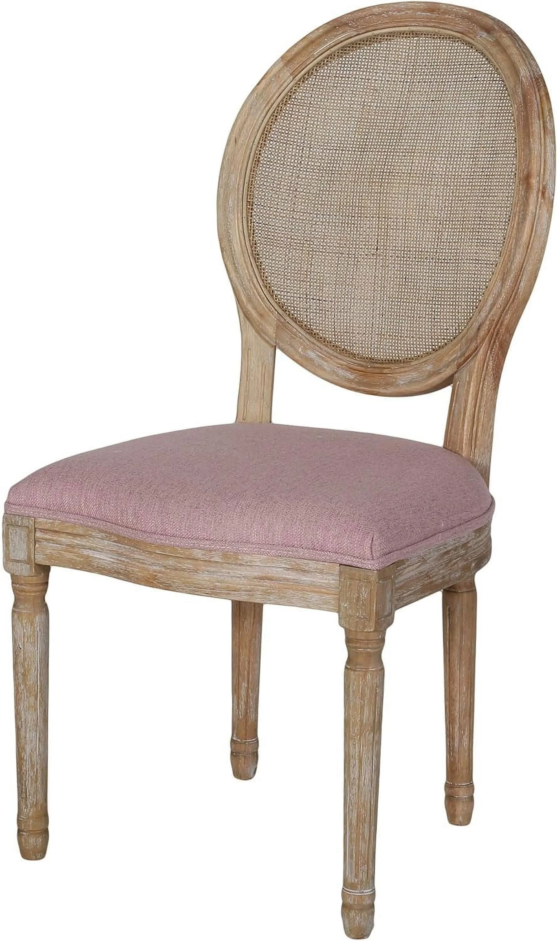Camilo Wooden Dining Chair With Wicker And Fabric Seating (Set Of 2), Light Blush And Natural