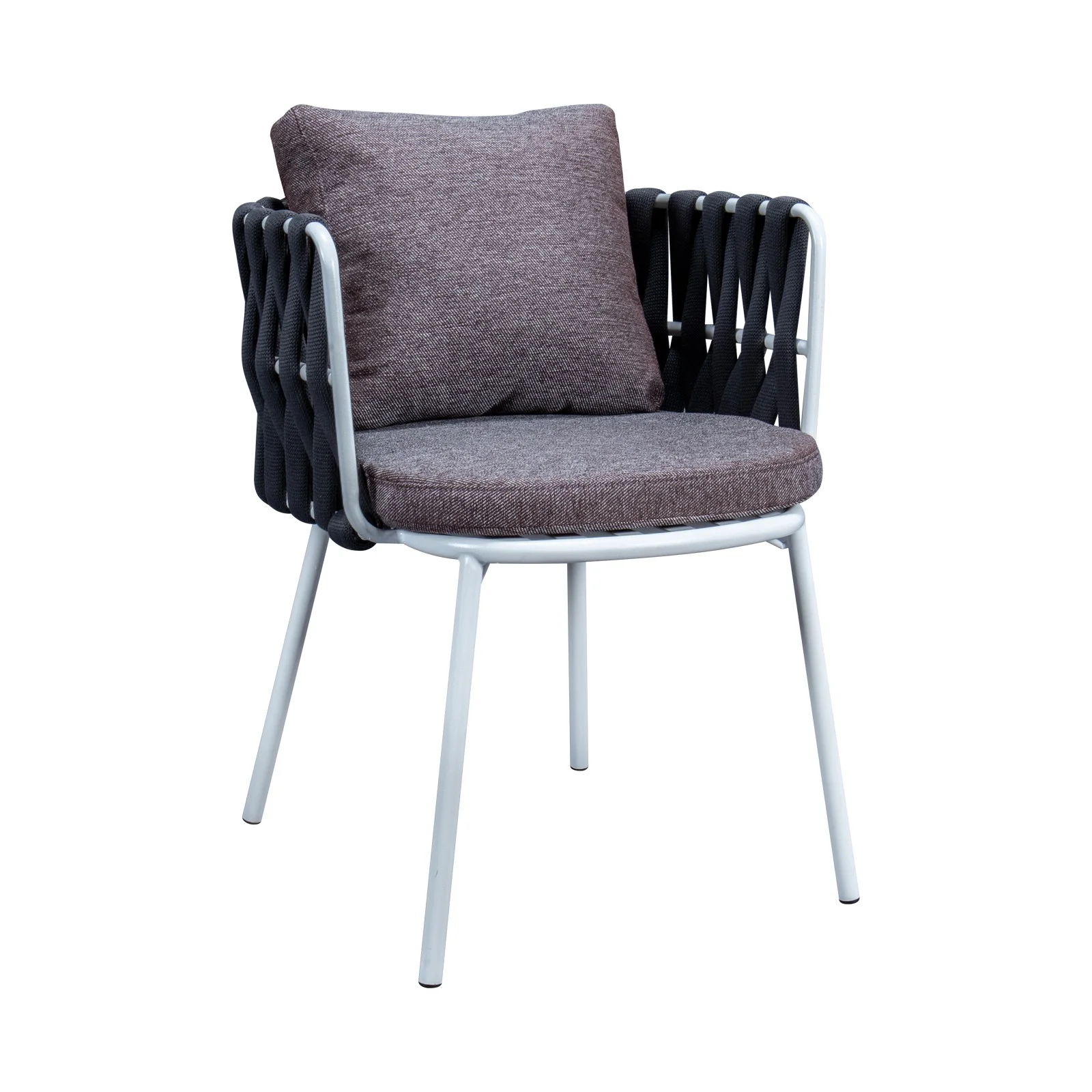 LeisureMod Spencer Modern Rope Frame Outdoor Cushioned Dining Chair, Black