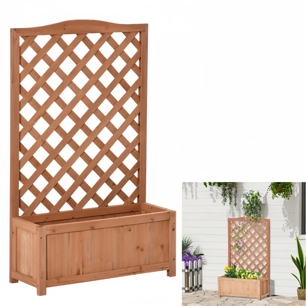 YAHAOLHGD  Planter Flower Box Organizer with Trellis Wood Water-Based Paint