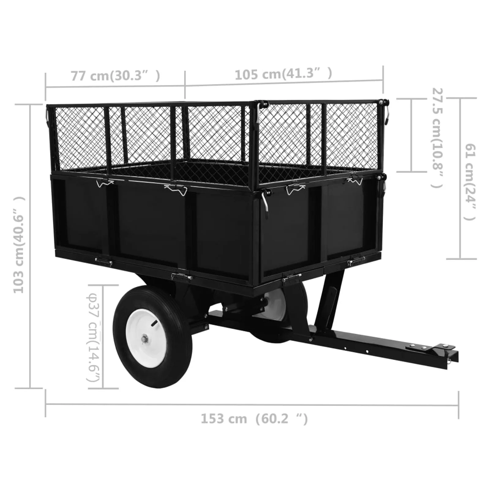 Andoer parcel,X 30.3 X 30.3 X 40.6 With Wheels Frame Cart 60.2 Side Walls Steel Frame Cart Lawn Mower Cart 60.2 X 60.2 X 30.3 Walls Steel Frame X W X Cabinet 23.6