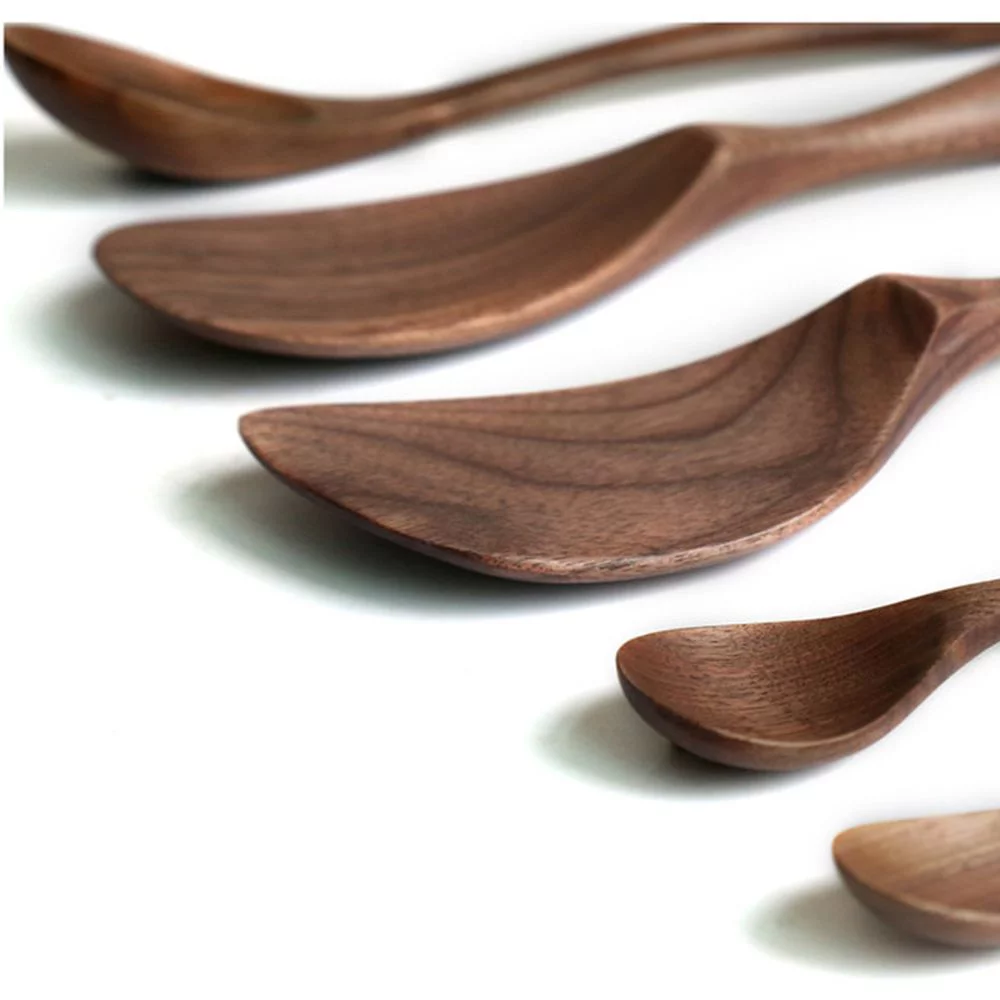 Tableware Kitchenware Wooden Desserts Condiment Black Walnut Rice Shovel Spoon Coffee Spoons Honey Tea Scoops 3