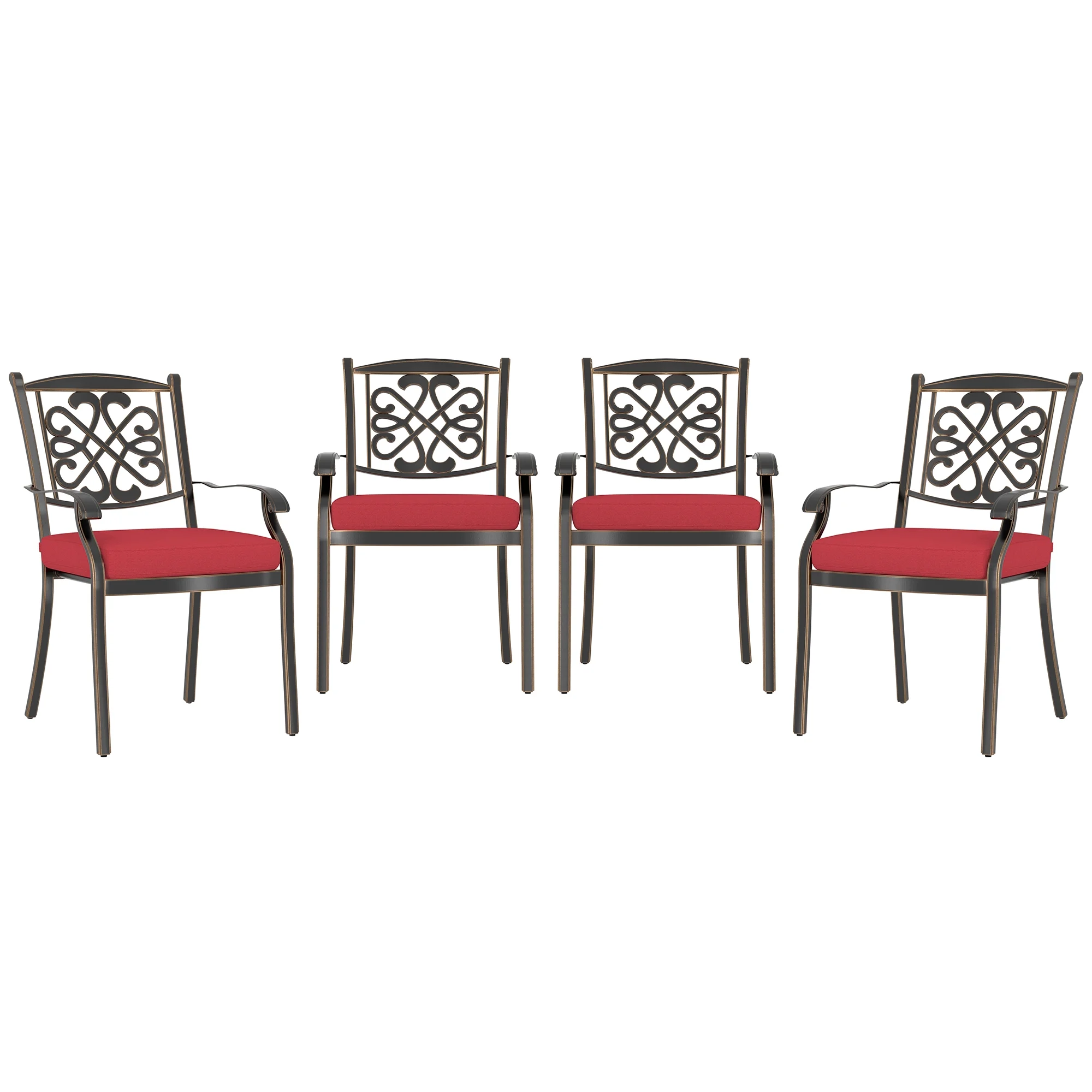 Mondawe 4-Piece Cast Aluminum Diagonal-Mesh Vines Backrest Dining Chairs (Red)