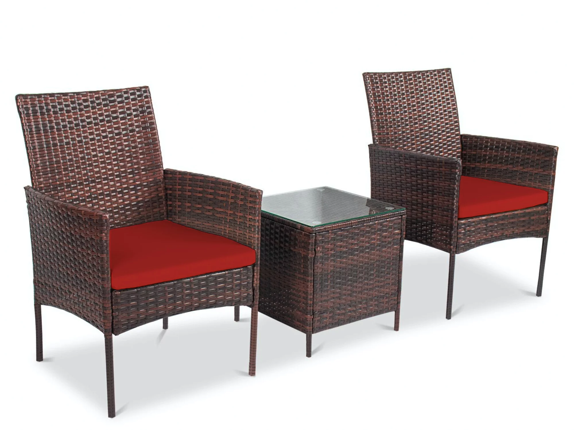 Marigold 3 Piece Classy Rattan Furniture Set – 2 Comfortable Sitting Chairs With a Table For Backyard Use - Red