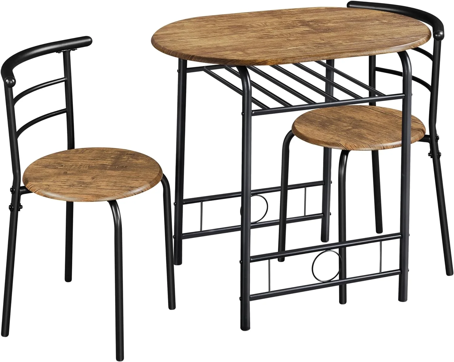 TJCGDTY 3-Piece Dining  Set  Breakfast Bistro  Set for 2  Small Kitchen and  Chairs  with Metal Frame and  Rack for Small Space/Apartment/Dorm Room  Brown
