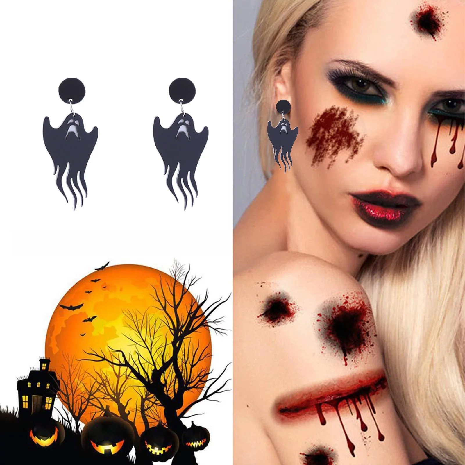 VBARHMQRT Tragus Earring Earrings House Bat Witch Dark Acrylic Holiday Earrings Black Women's Studs Earrings Studs Gift (1 Pair) Chain Earrings for Women Set Star Earrings Dangle